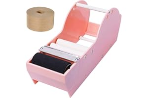 QILIMA Desktop Pink Tape Dispenser+Water Activated Tape,Water Activated Tape Dispenser,12.6in Gum Tape Dispenser Sealing Office Supplies