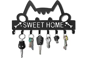 Gwezmxs Ganchos Soporte para Llaves, Gatos 8 Ganchos Colgador Llaves Pared Entrada Metal, Negro Cuelga Llaves Pared, Porta Llaves de Pared, Wall Key Holder