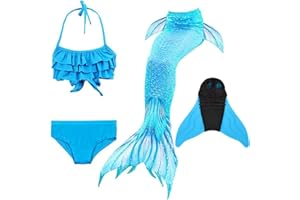 Pyjacos meerjungfrauenflosse mädchen Badeanzug - Meerjungfrau Flosse Bademode mit Bikini Set und Monoflosse Mermaid Tail, 4 Stück Set