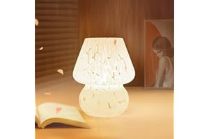ONEWISH Lampe Champignon, Petite Lampe de Chevet - Lampe de Table en Verre Translucide, Lampe Esthétique Murano pour Chambre à Coucher, Salon, Cuisine - Cadeau d'Anniversaire Blanc
