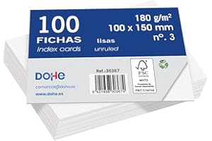Dohe - Fiches lisses en carton (100 unités) - Cartes pour écrire des notes, format A6 (15 x 10 cm), 180 g/m², n° 3, fournitures de bureau - Blanc