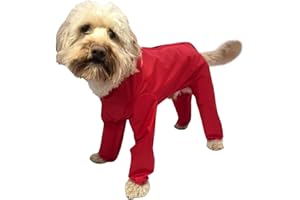 Doggie Coats Trouser Suit Waterproof Dog Rain Coat Onesie Red (20 inch)