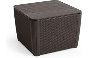 Keter Allibert Luzon Plus Flat Wicker Garden Table, Graphite, Removable Lid, with Storage Space, Plastic, Flat Rattan Look, Weatherproof