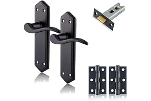 XFORT Black Beauty Range Matt Black London Suite Lever Latch Door Pack, Complete Set with Door Handles, 65mm Tubular Latch and 75mm Ball Bearing Hinges, for Internal Wooden Doors