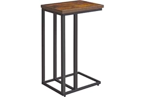 Aibiju C Shaped Side Table, Slide and Sofa Table, Coffee Table with Steel Frame for Living Room, Bedroom, Small Spaces, Rustic Brown and Black Metal Frame, YD-TM051HB