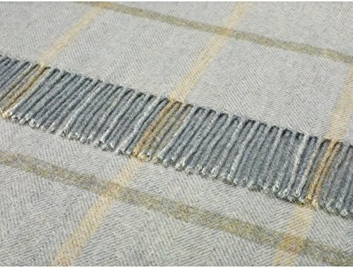 Bronte Pure New Wool Shetland Sofa Throw Blanket - Windowpane Aqua Design
