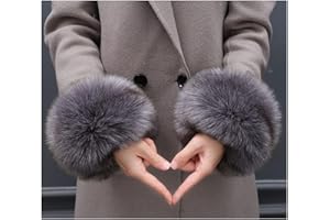 SHTGOI Polsini da donna in pelliccia sintetica, scaldamuscoli, scaldamani invernali, maniche in peluche, scaldamani in pelliccia, colore grigio scuro