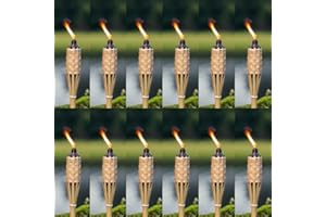 GENERIC Tiki Torches Bamboo 150cm Pack of 12 - Extra Tall 5ft Citronella Compatible Burner with Large 500ml Oil Canister for Outdoor Parties, Pest & Bug Repellent, 10 Hour Burn