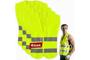 PVZLEXN 4 Pièces Gilet Jaune Adulte Voiture Moto Velo Fluorescent de Sécurité Fluo Haute Visibilité Securite Homme Reflechissant Securite Triangle et Pour