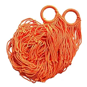 CRM TRADERS Handcrafted Nylon Rope Hammock Net Mesh Sleeping Bed for Garden Indoor Balcony - Orange
