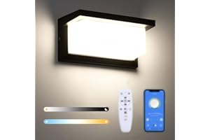 Lightess Apliques de Pared Exterior Lámpara Regulable Inteligente 2.4G 18W IP66 Luz LED Control de Aplicaciones y Remoto Iluminación Brillo Ajustable para Balcón, Jardín, Patio, Negro