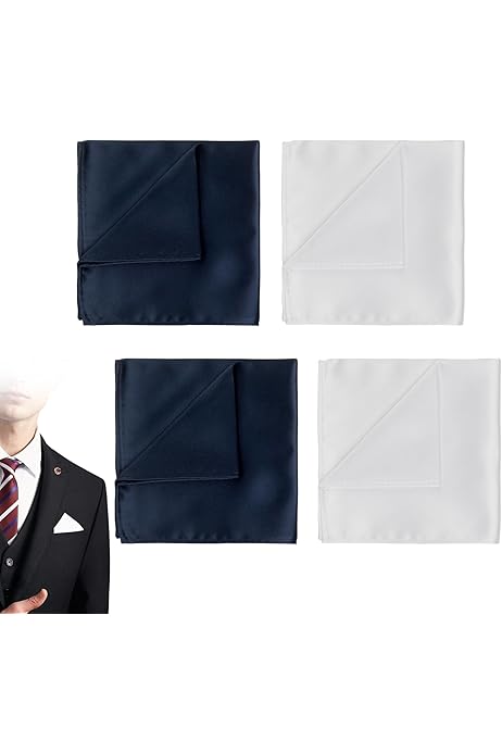 Fazzoletti In Tessuto Uomo - Set Da 5 In Cotone, 40x40 Cm, Taschino, Riutilizzabili, Blu - Foto 3