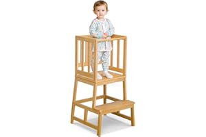 COSYLAND Stable Toddler Step Stool Helper in Kitchen – Solid Kids Kitchen Tower for Learning at Counter, Island – Secure A-Frame Design Toddler Stool with Stabilizing Blocks