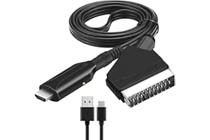 KEYQUEEN Convertisseur Péritel vers HDM, 1080p/720p Adaptateur Audio Vidéo Péritel Tout en un Vers HDM avec Câble HDM Câble D'entrée Péritel et Port de Sortie HDM pour HDTV STB VHS Xbox PS3 Sky DVD Blu-ray