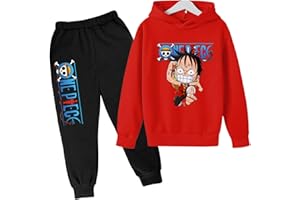 PLANTAIN Anime One Piece Felpa con Cappuccio Top Pantaloni 2 Pezzi Set Set di Tute da Bambino per Ragazze e Ragazzi Regalo di Compleanno per Tuta da Jogging per età 4 5 6 7 8 9 10 11 12 13 Anni