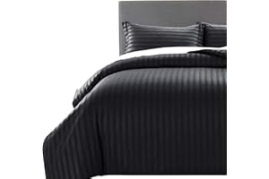 MOONLIGHT20015 Double Duvet Set Reversible Stripes Satin Double Bedding Set with 2 Pillowcases Soft Hypoallergenic Duvet Cover (Black 200x200 CM)