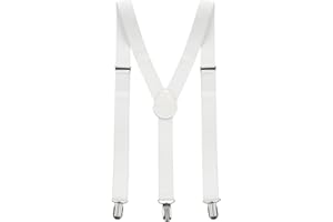 ALLEGRA K sourcing map Women's Suspenders Metal Clips Adjustable Elastic Band Y Shaped Suspender One Size White