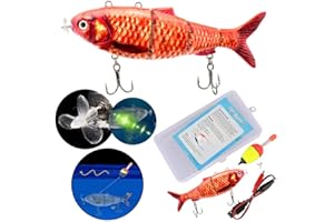 Qisen Leurres Peche, Leurre de Poisson Bionic, lure Leurre de Natation robotique Rechargeable par USB avec lumière LED 4 Segments Multi articulé Swim Bait Leurre de pêche électrique autopropulseur
