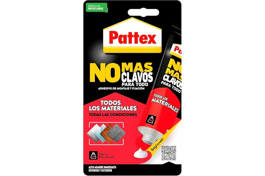 Pattex No Más Clavos Para Todo HighTack, adhesivo de montaje resistente a temperaturas extremas, pegamento fuerte en superfic