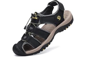 FLARUT Sandalias Deportivas Hombres Verano Exterior Senderismo Zapatos Trekking Casual Zapatos de Montaña Cuero Sandalias de Playa