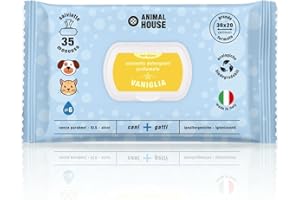 Animal House Salviette Profumate 35 PZ: Salviette Umidificate Ipoallergeniche e Biodegradabili per la Pulizia Quotidiana di Cani e Gatti (VANIGLIA)