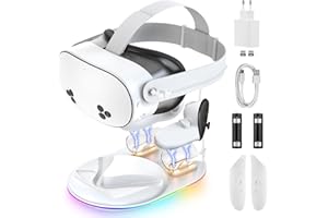 GEEKERA Estación de Carga Compatible con Quest 3S, Soporte de Carga Magnético Compatible con Meta Quest 3S, Estación de Carga Rápida con 18 W Adaptador para Elite Strap, VR Accesorios