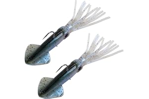 Matymats 2Pcs/5Pcs/15Pcs Soft Plastic Lures, Squid Lures, Sand Eel Fishing Lures, Fishing Jig Head Hooks, Bass Trout Walleye Salmon Lures, Soft Fishing Lures Kits for Freshwater Saltwater