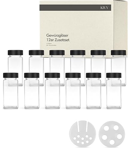 FRIBERG Kruidenpotjes, rond, set van 20 stuks, glazen kruidenstrooiers met roestvrijstalen deksels, 120 ml, met 1 kruidenmolen voor het bewaren van specerijen, kruidenpotjes, kruidenpotjes met