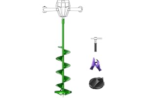 LONGRUN Ice Auger, 8 Inch Ice Drill Auger Bit with Non-Slip Handle and Replaceable Blade Kits, Suitable for Ice Fishing, Digging Holes - Green