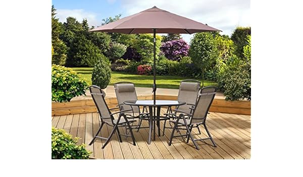 Pagoda Rio Textilene Round Glass Table 4 Seat Chairs Patio Dining