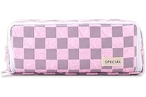 NEWUPZSI Piórnik dla dziewcząt i chłopców z 3 przegródkami, duży, dla dziewcząt, nastolatków, z 3 przegródkami, dla dzieci, studentów, dorosłych, do szkoły, biura, na prezent, różowy kwadratowy, Etui