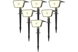 GOLUMUP Luces Solares LED Exterior con Sensor de Movimiento, 4 Modos de Trabajo, IP67, Instalación en Pared o Suelo Foco Solar Exterior para Jardín, Patio y Garaje - 6 Piezas (Blanco Cálido)