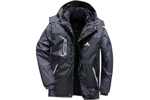 GENERIC Men's Waterproof Fleece Jackets Full Zip Thermal Mountain Parka Jacket Warm Ski Raincoats Outerwear for UK Windproof Outdoor Multi-Pockets Winter Coats with Detachable Hood