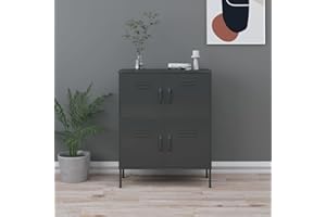 Gecheer Armadietto,Credneza,Mobiletto,Armadiomper Ufficio,per Interno,in Acciaio,Metallo,Metallico,con 2 Ante,2 Ripiani Regolabili,Colore Antracite,Mobile Basso,80x35x101,5 cm