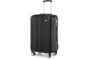 Kono 24 Inch Medium Hard Shell Luggage ABS+PC Lightweight Suitcase with 4 Wheels Spinner Business Trip Trolley Case Suitcase (Black)
