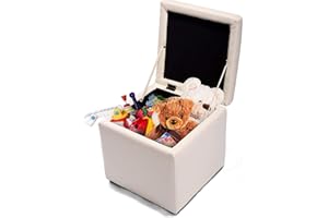 LIFEZEAL Taburete Almacenaje, 40x40x40CM, Puff Taburete de Cuero, Asiento Cubo, Otomano Cuadrado con Funda, Banco con Tapa (Blanco')