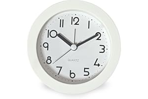 Chedin 10cm Rund Wecker, Kinder Wecker, ohne Ticken Kinderwecker, Stiller Nachttischwecker für Jungen und Mädchen mit Beleuchtung (Weiß)