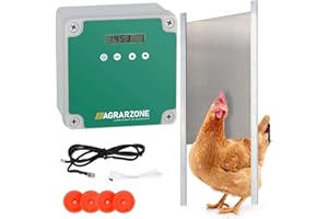 Agrarzone Porte de poulailler Automatique sans Trappe | avec minuterie et capteur de lumière | Fonctionne sur Secteur ou sur Piles | pour Un élevage de Poulets sécurisé