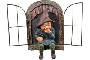LUCKLY Ornements Féeriques de Jardin, Nain de Jardin espiègle Voyeur Résine d'Accrochant la Figurine Accessoires Extérieurs de Statue Décoration d'arbre