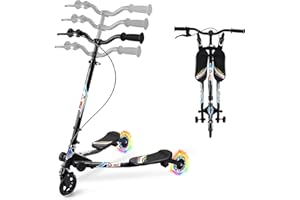 AOODIL Drifting Scooter per Bambini, 3 Ruote Pieghevole Swing Scooter Tri Slider Pieghevole Push Wiggle con Maniglia Regolabile e 2 Ruote LED Posteriori per Ragazzi e Ragazze dai 3 ai 8 Anni