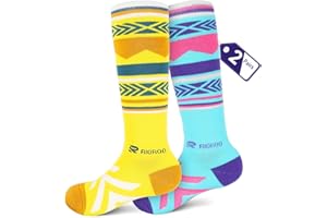 RIOROO Chuassettes De Ski Pour Garcon Et Fille éPaisses 2 Paires, Chaussettes De Neige Sur Le Genou Chaussettes D'ExtéRieur Skate RandonnéE Semelles RembourréEs Respirant SéChage Rapide