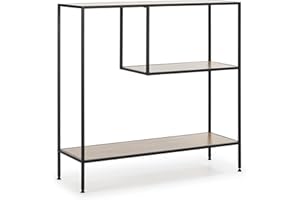 HOMN LIVING Recibidor Ines con 2 estantes, Color Roble/Negro, 100 cm (Ancho) 33 cm (Profundo) 96 cm (Altura)