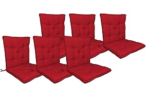 IL GRUPPONE PASSIONE CASA Set Cuscini Sedia Con Schienale Imbottiti Con Laccetti Banda Elastica Per Fissaggio Prodotto Italiano Sedie Poltrone Sdraio Reclinabili Cucina Giardino 40 x 80 Cm - Rosso - 6 Pezzi