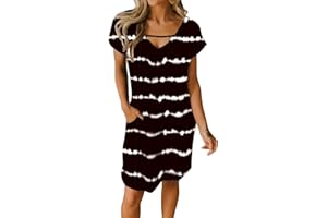 JayscreateEU Damenkleid Sommerkleid Tunikakleid T-Shirtkleid Knielanges Kleid A-Linie Kurzarm Kleid Freizeitkleid V-Ausschnitt Kleid mit Taschen Strandkleid Umstandskleid Frauen Casual Kleider Mini