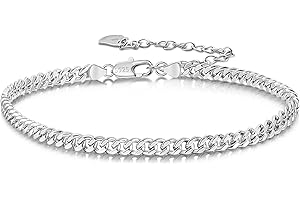 Dankadi Bracelet de Cheville en 925 Argent 3MM 4MM 4.5MM 5MM 6MM, Chaîne 27CM 30CM Chopin Torsadé Cubain Boîte Rolo Serpent Fermoir Figaro Cadeau Bijoux pour Femme