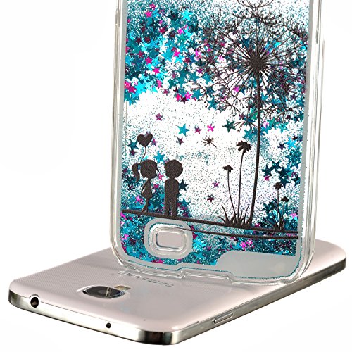 Für Samsung Galaxy S4 Hülle,Für Samsung Galaxy S4 Flüssigkeit Handyhülle,Funyye Luxus Luxuriös [Bunten Muster] Liebe Herzen Star Fließt Treibsand Durchsichtige Handytasche Glänzend Glitzer Diamond Diamant Fließen Flüssig Flüssigkeit Handyhülle Handy Hülle Case Tasche Crystal Case Durchsichtig Schutzhülle Etui Bumper Für Samsung Galaxy S4 + 1 x Frei Displayschutzfolie – Blau Glitter,Liebhaber Löwenzahn - 5