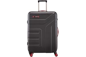 travelite 4-Rad Koffer Größe L mit TSA Schloss, Gepäck Serie VECTOR: Robuster Hartschalen Trolley in stylischen Farben, 072049-01, 77 cm, 103 Liter, schwarz/rot