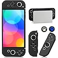 Dockable Case for Nintendo Switch OLED Model 2021, Soft TPU Protective Cover Case for Switch OLED Console and Joy-con Controller with 2 Pcs Thumb Grip, Black