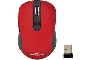 BLUESTORK Souris sans Fil 6 Boutons Rouge métal- 2,4 GHz - Jusque 1600 Dpi - Compatible Windows et Mac (Rouge)