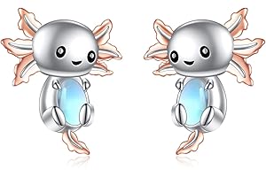 YAFEINI Pendientes De Piedra Lunar Para Mujer De Plata De Ley 925 Con DiseñO De Zorro/Axolotl/Vaca Bonitos Pendientes De Animales Regalos De JoyeríA Para NiñAs
